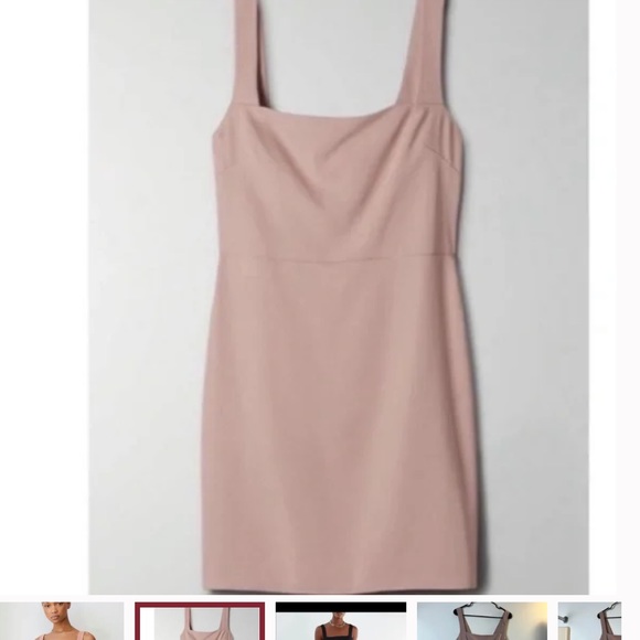 Aritzia Babaton 90s Mini Dress Fawn Pink Square Neck NEW 4 - Picture 2 of 7